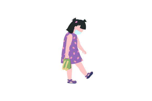 Kindergarten Girl in Medical Mask Graphics