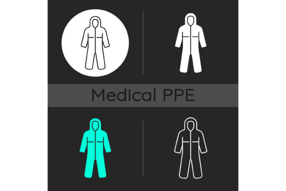 Medical Coveralls Dark Theme Icons Set
