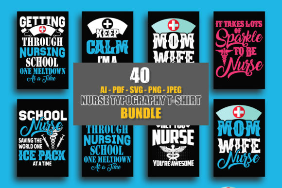Nurse Typography T-Shirt Design Bundle