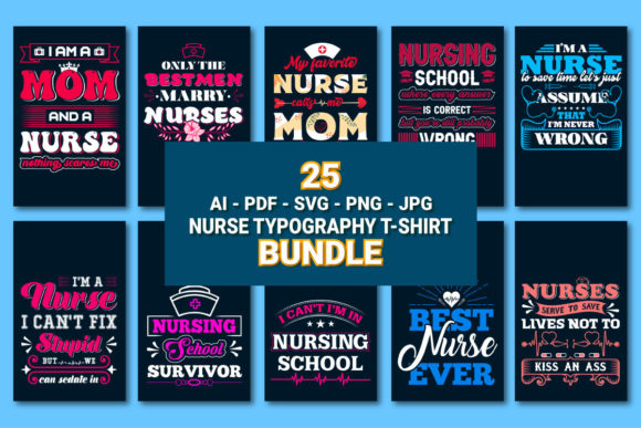 Nurse Typography T-Shirts Design Bundle